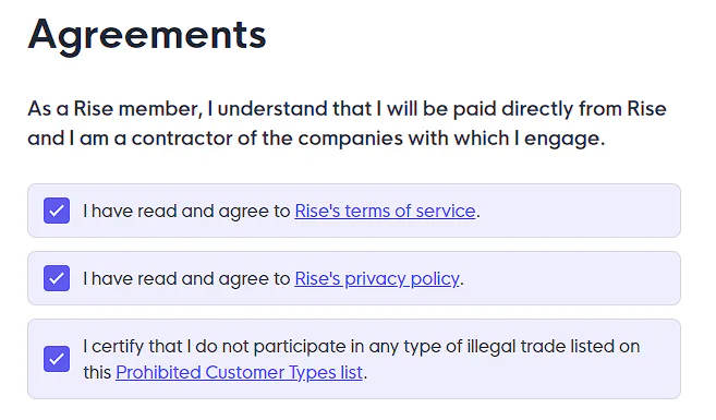 Rise agreements step